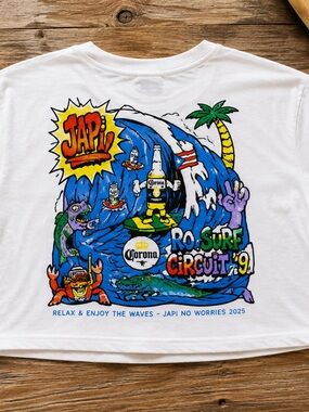 JAPI x Corona 2025 Surf Graphic Cropped Tee XS Concert Merch Vibe
